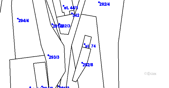 Parcela st. 74 v KÚ Jasinov, Katastrální mapa