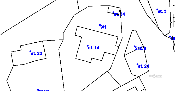 Parcela st. 14 v KÚ Ořechov u Letovic, Katastrální mapa