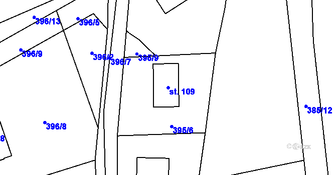 Parcela st. 109 v KÚ Javorek, Katastrální mapa
