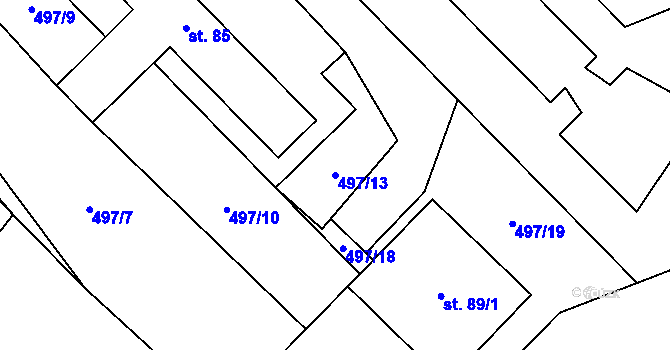 Parcela st. 497/13 v KÚ Javorek, Katastrální mapa