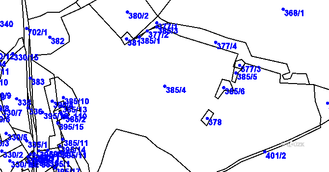 Parcela st. 385/4 v KÚ Javorek, Katastrální mapa