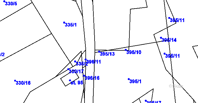Parcela st. 395/13 v KÚ Javorek, Katastrální mapa