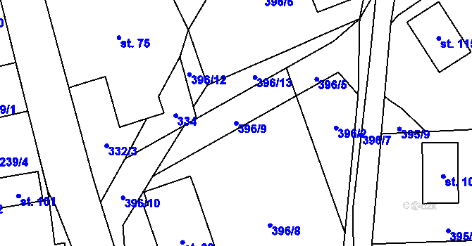 Parcela st. 396/9 v KÚ Javorek, Katastrální mapa