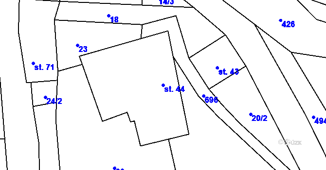 Parcela st. 44 v KÚ Javorek, Katastrální mapa