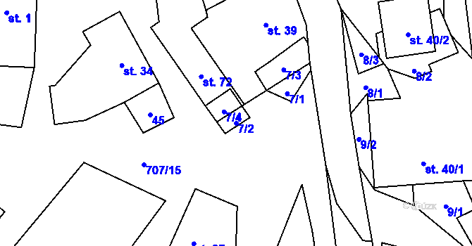 Parcela st. 7/2 v KÚ Javorek, Katastrální mapa