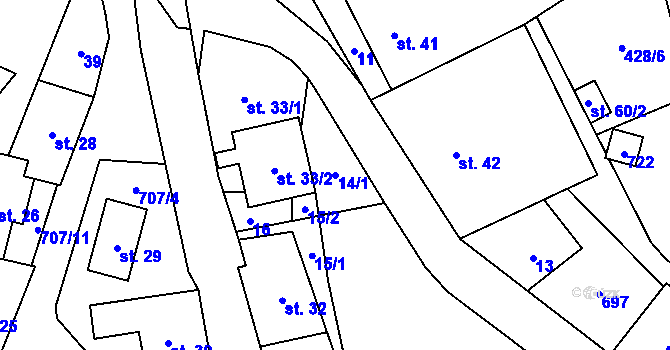 Parcela st. 14/1 v KÚ Javorek, Katastrální mapa