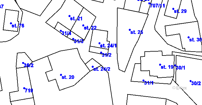 Parcela st. 31/2 v KÚ Javorek, Katastrální mapa