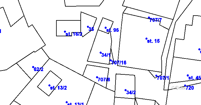 Parcela st. 34/1 v KÚ Javorek, Katastrální mapa