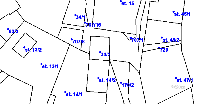 Parcela st. 34/2 v KÚ Javorek, Katastrální mapa