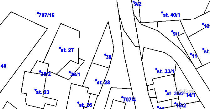 Parcela st. 39 v KÚ Javorek, Katastrální mapa