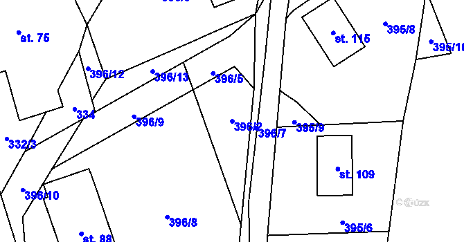 Parcela st. 396/2 v KÚ Javorek, Katastrální mapa