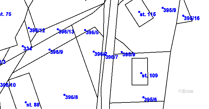 Parcela st. 396/7 v KÚ Javorek, Katastrální mapa