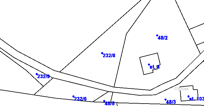 Parcela st. 232/8 v KÚ Javorek, Katastrální mapa