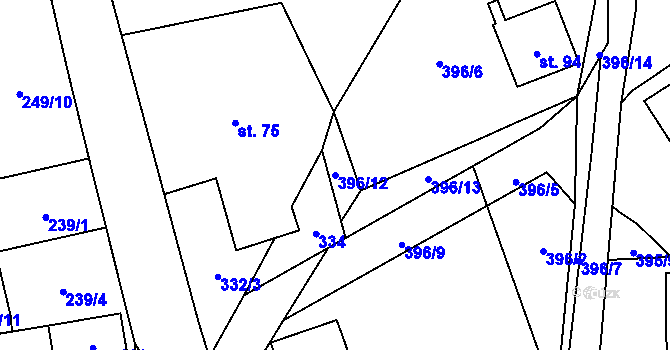 Parcela st. 396/12 v KÚ Javorek, Katastrální mapa
