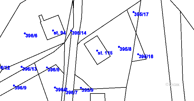 Parcela st. 115 v KÚ Javorek, Katastrální mapa