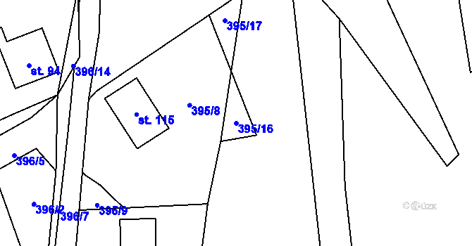 Parcela st. 395/16 v KÚ Javorek, Katastrální mapa