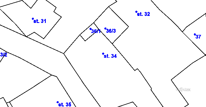 Parcela st. 34 v KÚ Javorná u Toužimi, Katastrální mapa