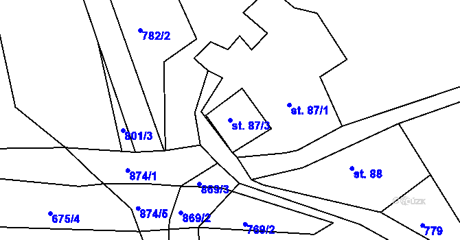 Parcela st. 87/3 v KÚ Javorná u Toužimi, Katastrální mapa
