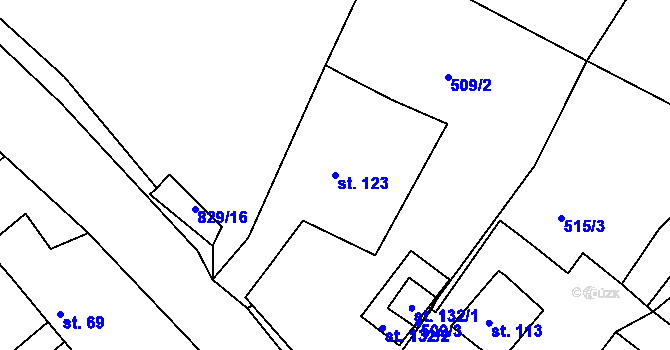 Parcela st. 123 v KÚ Javorná u Toužimi, Katastrální mapa