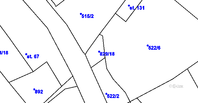Parcela st. 829/18 v KÚ Javorná u Toužimi, Katastrální mapa