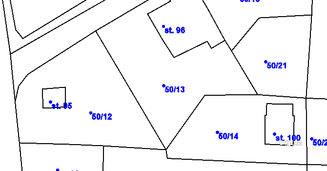 Parcela st. 50/13 v KÚ Rybničná, Katastrální mapa