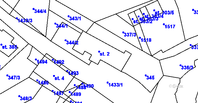 Parcela st. 2 v KÚ Javorná na Šumavě, Katastrální mapa