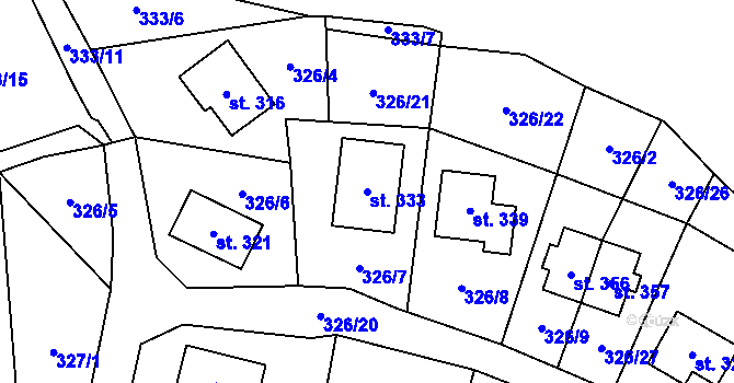 Parcela st. 333 v KÚ Javorná na Šumavě, Katastrální mapa