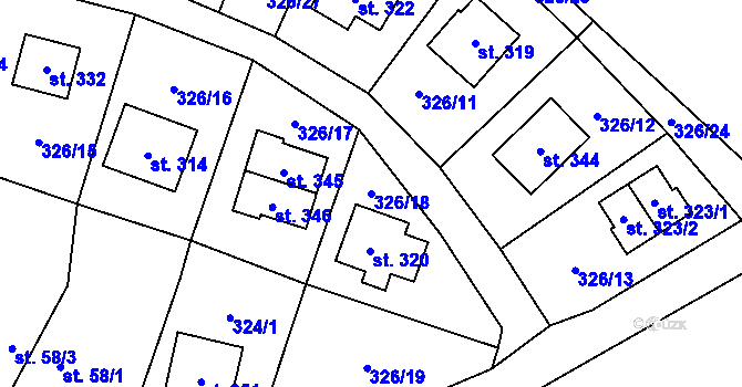 Parcela st. 326/18 v KÚ Javorná na Šumavě, Katastrální mapa
