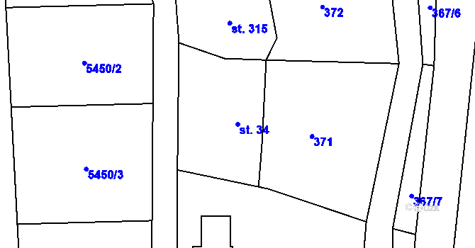 Parcela st. 34 v KÚ Javornice, Katastrální mapa