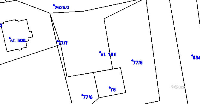 Parcela st. 181 v KÚ Javornice, Katastrální mapa