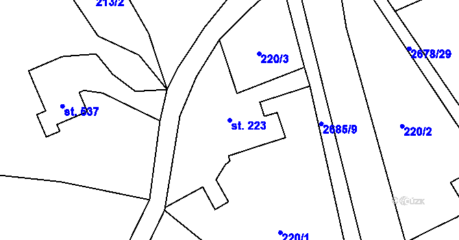 Parcela st. 223 v KÚ Javornice, Katastrální mapa