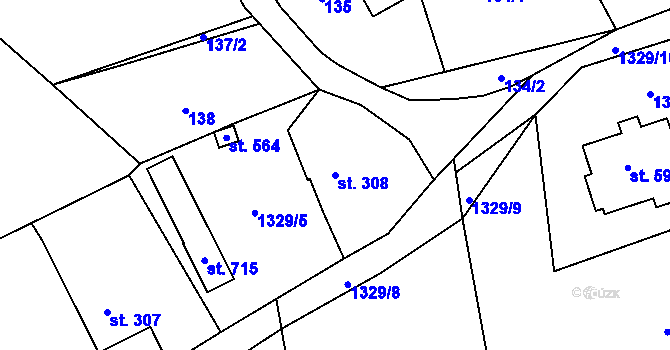 Parcela st. 308 v KÚ Javornice, Katastrální mapa