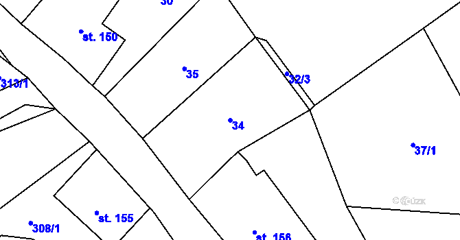Parcela st. 34 v KÚ Javornice, Katastrální mapa