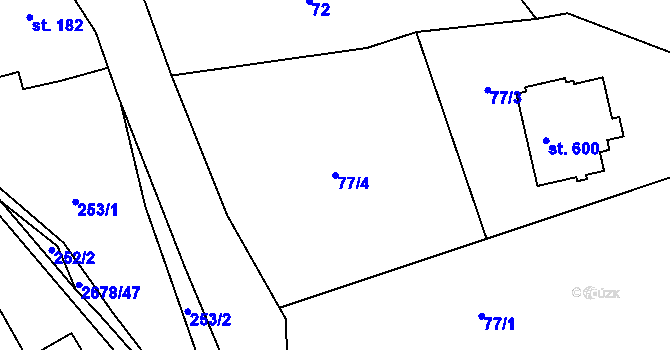 Parcela st. 77/4 v KÚ Javornice, Katastrální mapa