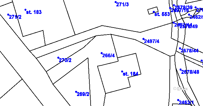 Parcela st. 266/4 v KÚ Javornice, Katastrální mapa