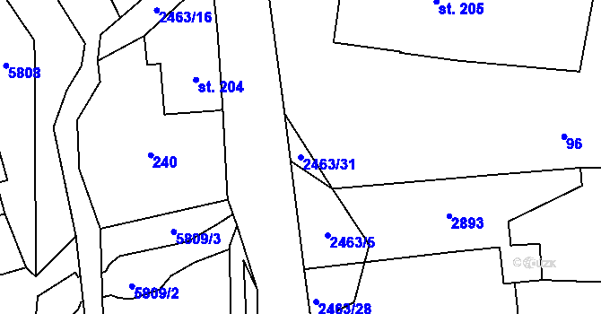 Parcela st. 2463/31 v KÚ Javornice, Katastrální mapa