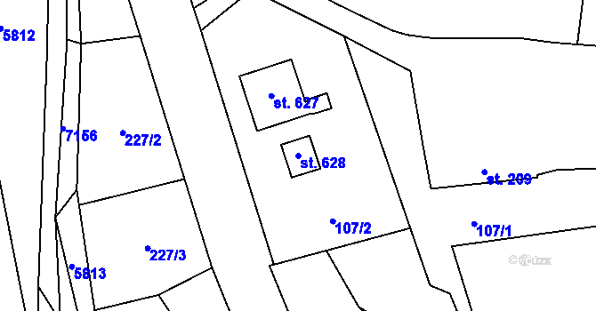 Parcela st. 628 v KÚ Javornice, Katastrální mapa