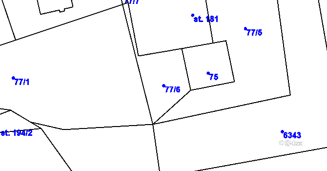 Parcela st. 77/6 v KÚ Javornice, Katastrální mapa