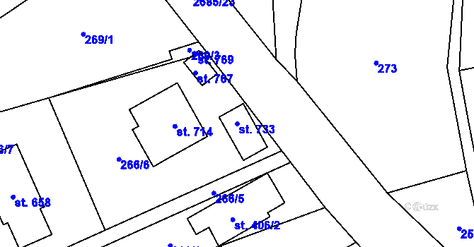 Parcela st. 733 v KÚ Javornice, Katastrální mapa