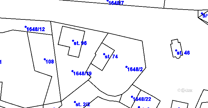 Parcela st. 74 v KÚ Javorník u Vlašimi, Katastrální mapa