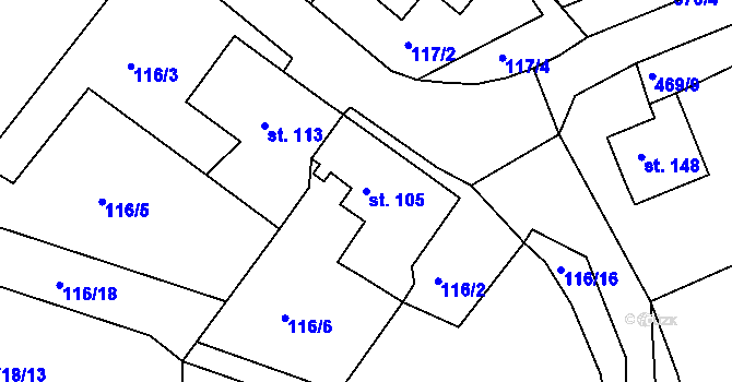 Parcela st. 105 v KÚ Javorník u Svitav, Katastrální mapa