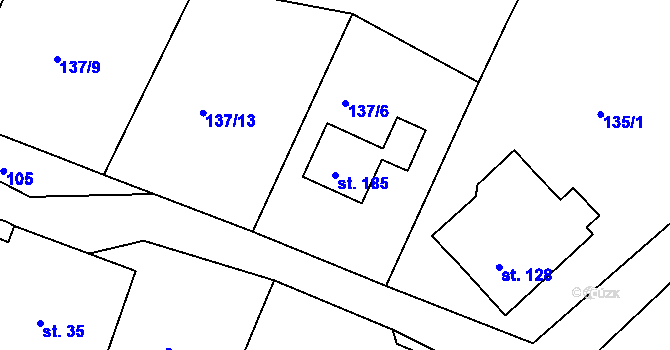 Parcela st. 185 v KÚ Javorník u Svitav, Katastrální mapa