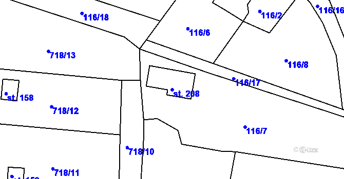 Parcela st. 208 v KÚ Javorník u Svitav, Katastrální mapa