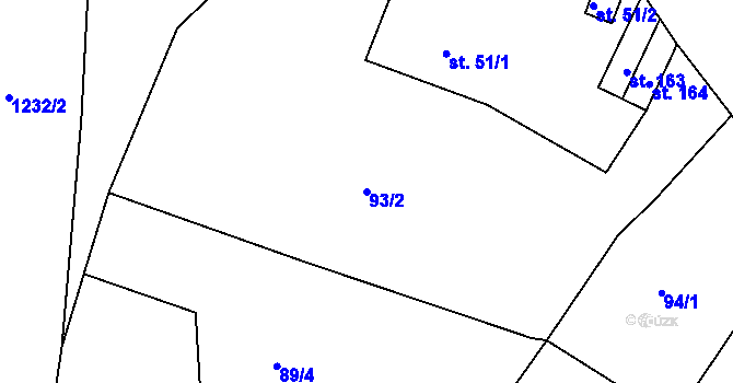 Parcela st. 93/2 v KÚ Javorník u Svitav, Katastrální mapa