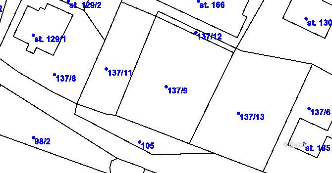 Parcela st. 137/9 v KÚ Javorník u Svitav, Katastrální mapa