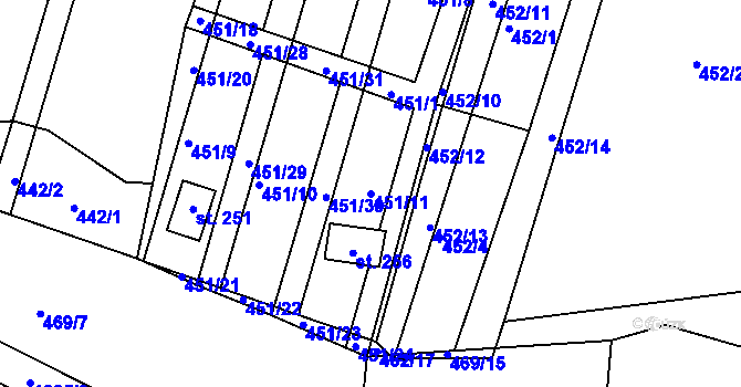 Parcela st. 451/11 v KÚ Javorník u Svitav, Katastrální mapa
