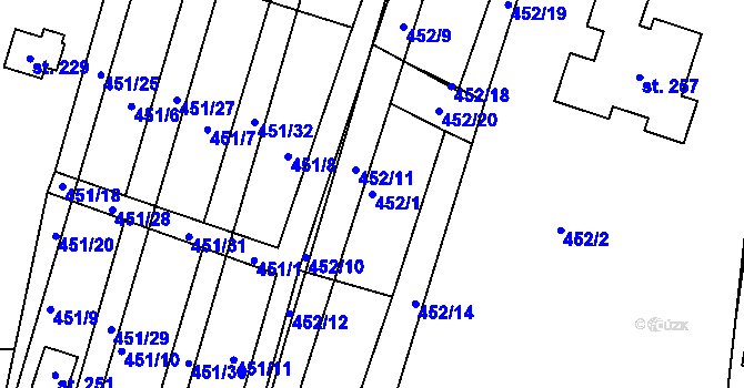 Parcela st. 452/1 v KÚ Javorník u Svitav, Katastrální mapa