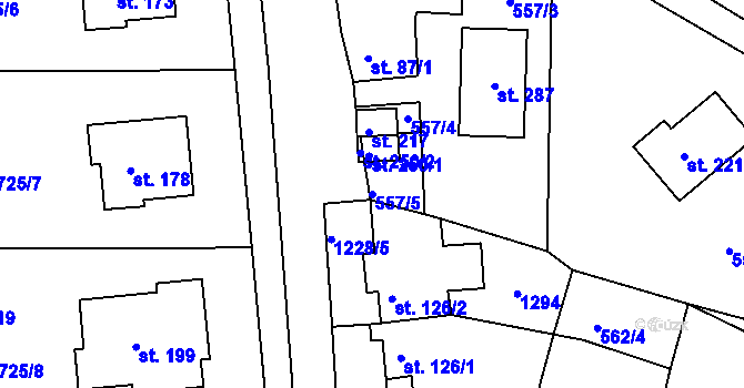 Parcela st. 557/5 v KÚ Javorník u Svitav, Katastrální mapa
