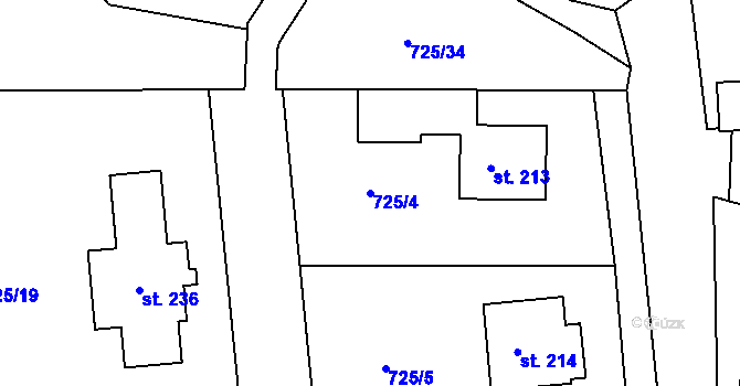 Parcela st. 725/4 v KÚ Javorník u Svitav, Katastrální mapa