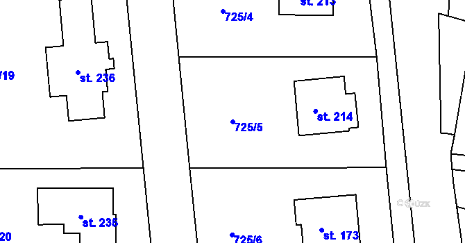 Parcela st. 725/5 v KÚ Javorník u Svitav, Katastrální mapa